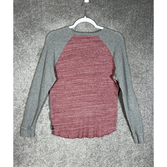 Express Waffle Knit Shirt Mens Medium Long Sleeve Crew Neck Red Gray Cotton - Picture 2 of 8